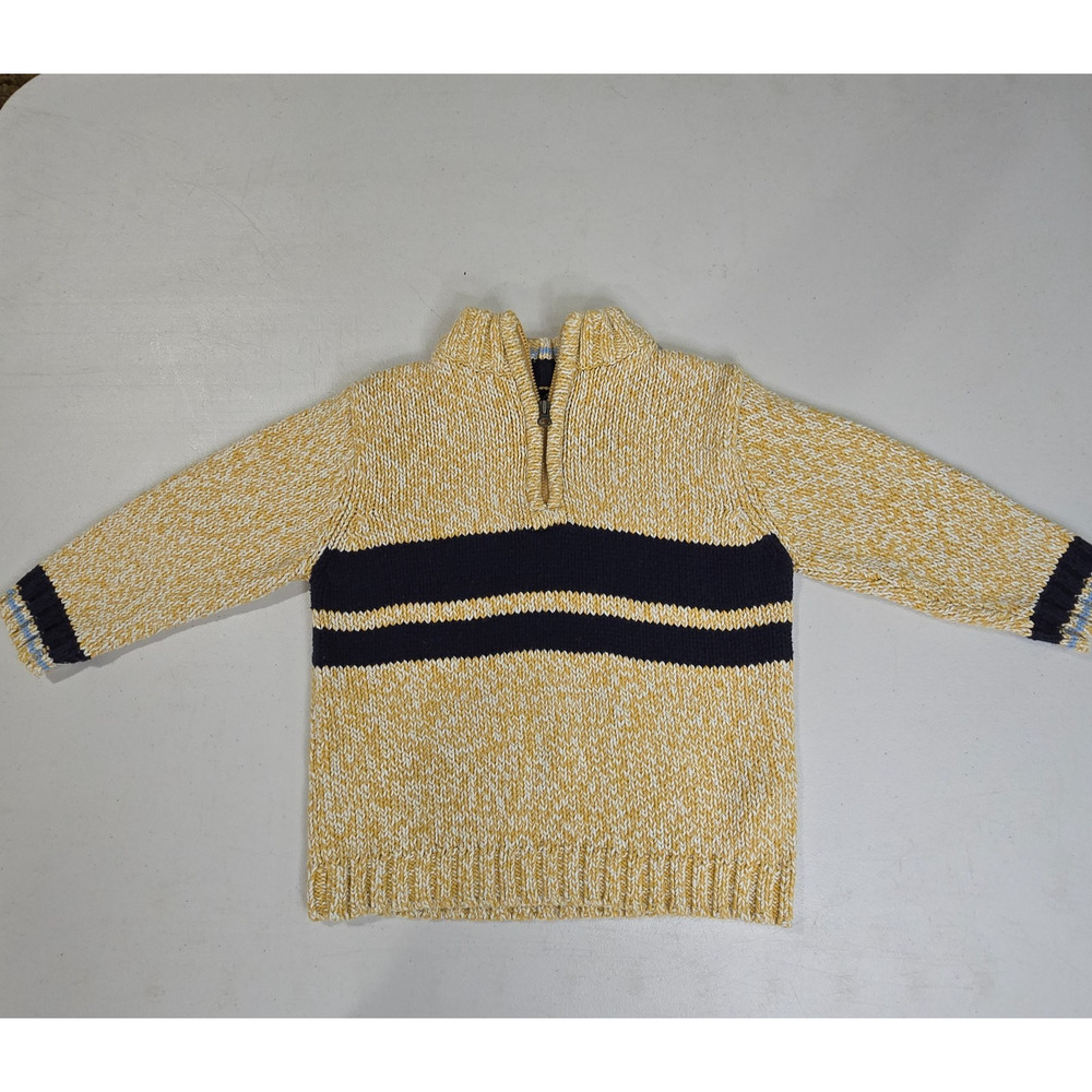 The Childrens Place Kids Yellow Navy Striped Quarter Zip Chunky Knit Sweater 3T - Picture 1 of 5